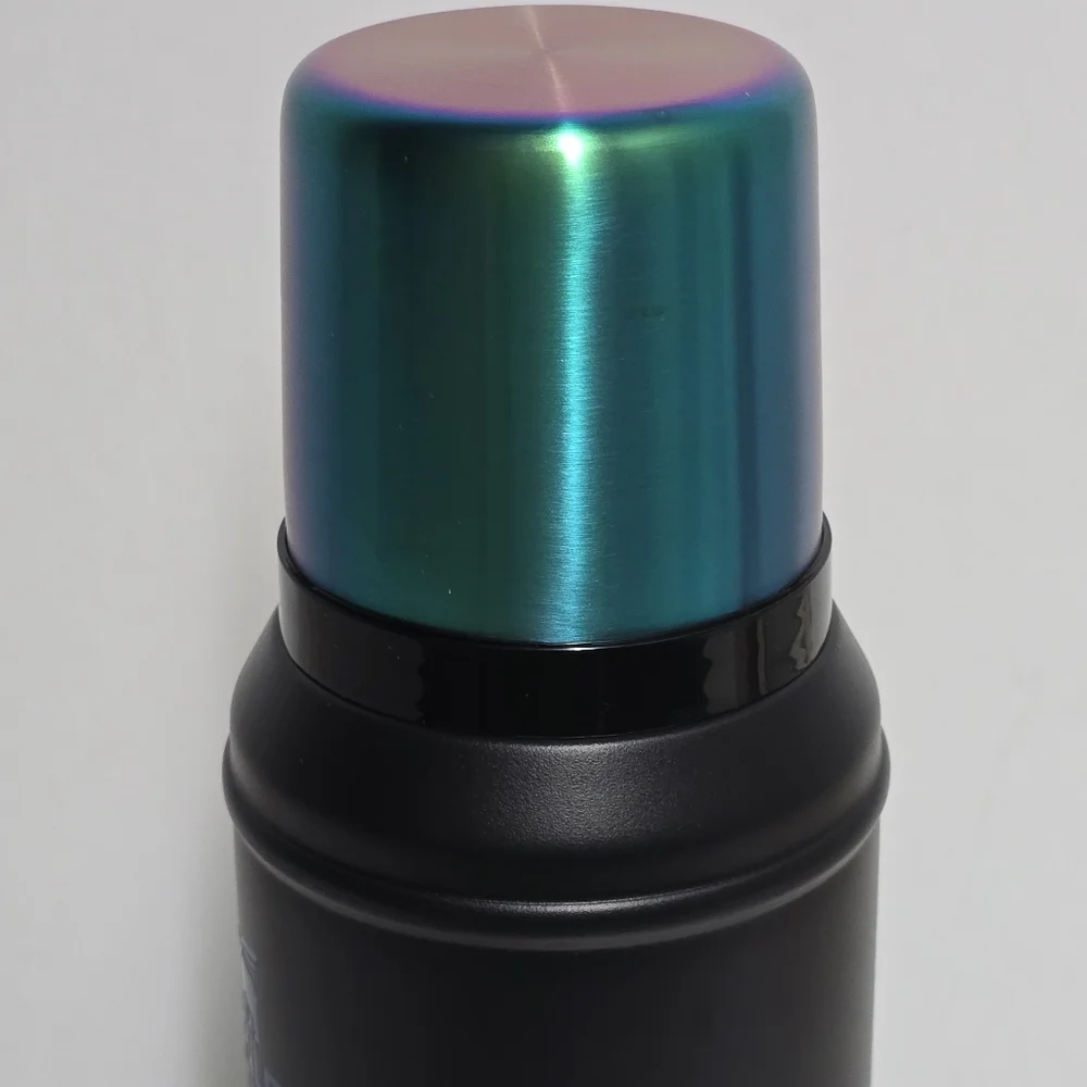 Stanley Black Stainless Steel Thermos with Iridescent Green-Blue Cap - Picture 4 of 14